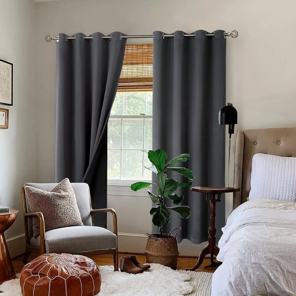 The Parda - 100% Blackout Curtain , Premium Dark Grey Blackout Curtain With Black Lining at Back , Pack of 1 Curtain