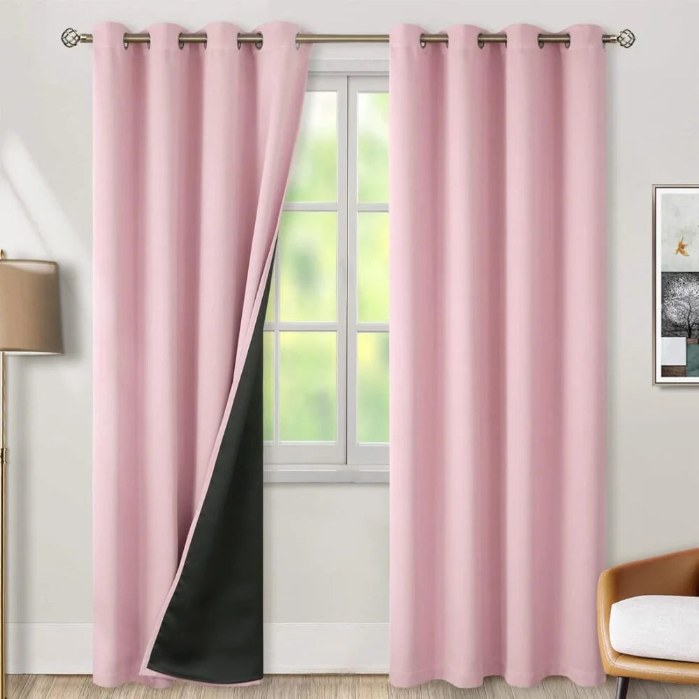 The Parda - 100% Blackout Curtain , Premium Baby Pink Blackout Curtain With Black Lining at Back , Pack of 1 Curtain