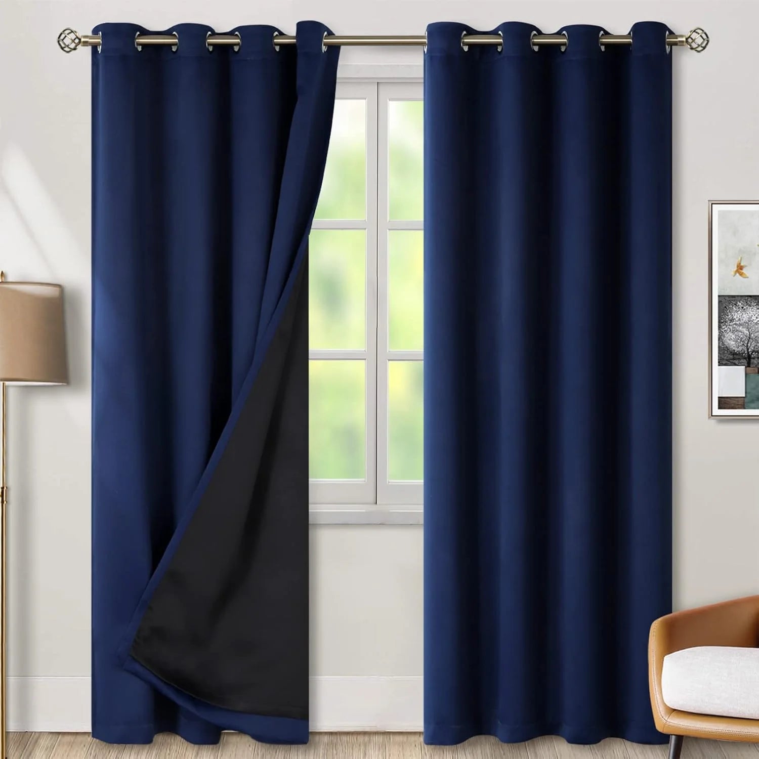 The Parda - 100% Blackout Curtain , Premium Navy Blue Blackout Curtain With Black Lining at Back , Pack of 1 Curtain