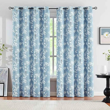 The Parda - Blue Floral Print 100% Blackout Curtain With Black Lining At Back , Pack Of 1 Curtain