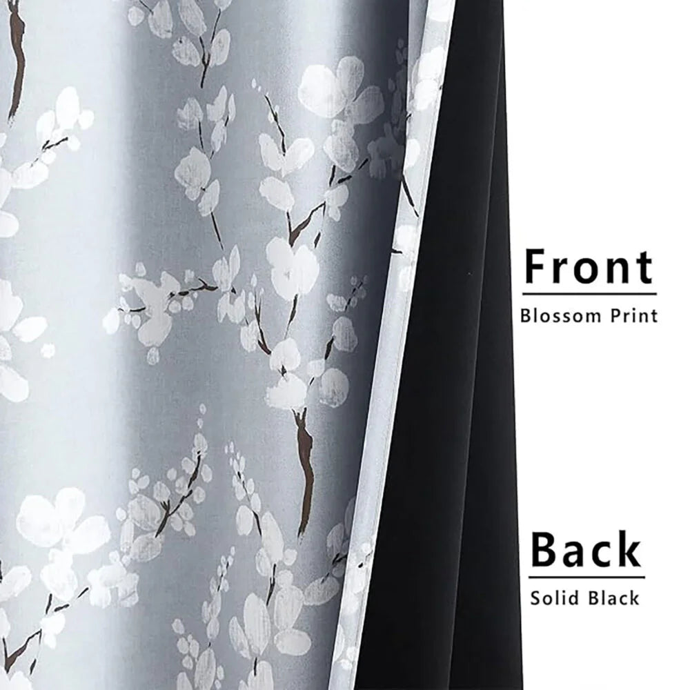 The Parda - Grey Floral Print 100% Blackout Curtain With Black Lining At Back , Pack Of 1 Curtain