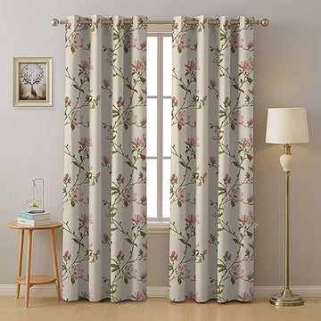 The Parda - Pink Blossom 100% Blackout Curtains, Printed Blackout Curtains With Black Lining At Back , Pack Of 1 Curtain