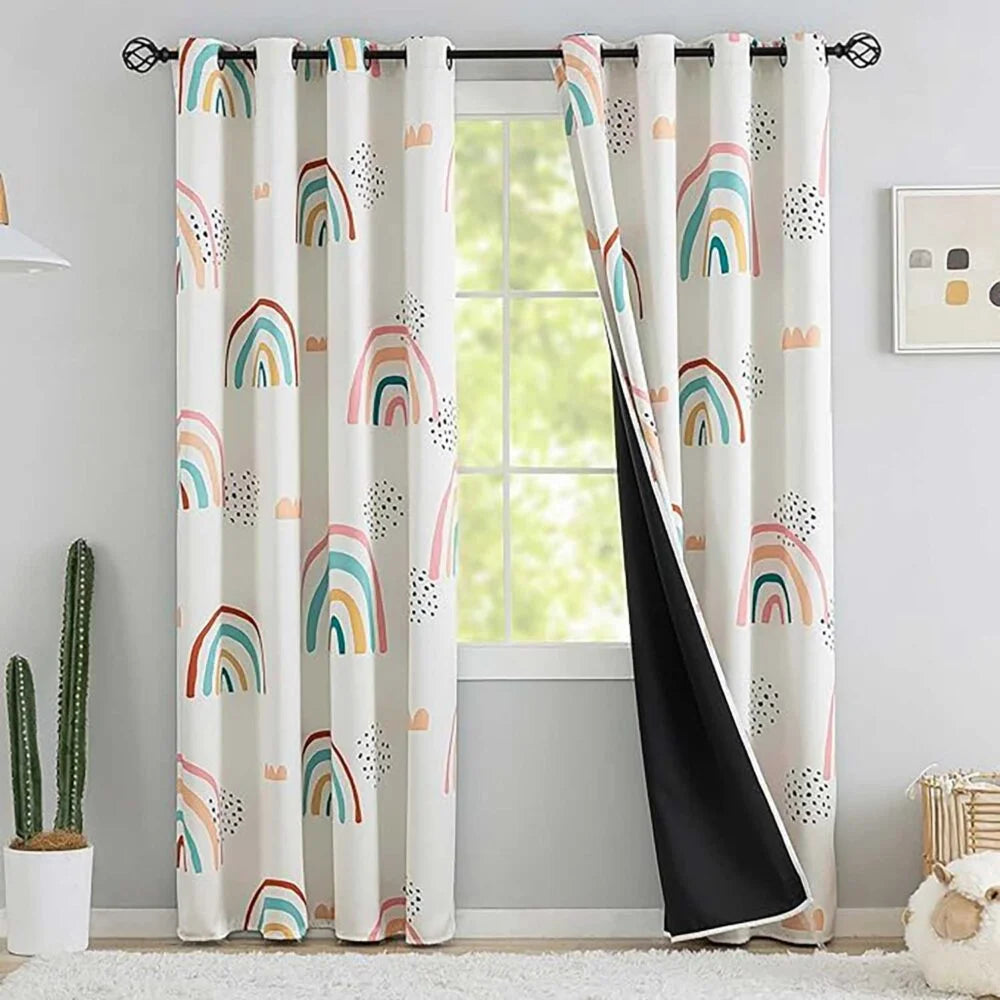 The Parda - Rainbow 100% Blackout Curtain , Rainbow Printed Blackout Curtain With Black Lining At Back For Kids , Pack Of 1 Curtain