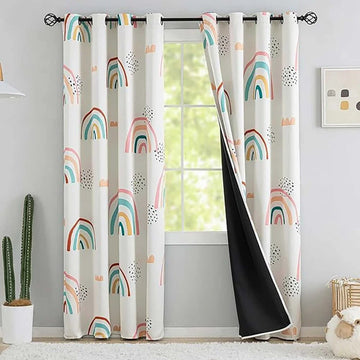 The Parda - Rainbow 100% Blackout Curtain , Rainbow Printed Blackout Curtain With Black Lining At Back For Kids , Pack Of 1 Curtain