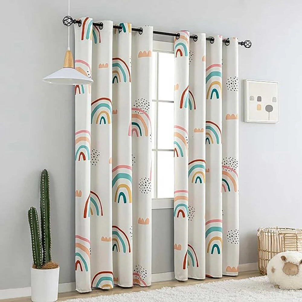 The Parda - Rainbow 100% Blackout Curtain , Rainbow Printed Blackout Curtain With Black Lining At Back For Kids , Pack Of 1 Curtain