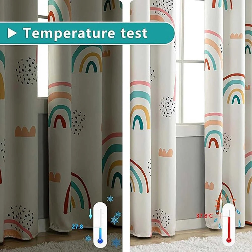 The Parda - Rainbow 100% Blackout Curtain , Rainbow Printed Blackout Curtain With Black Lining At Back For Kids , Pack Of 1 Curtain