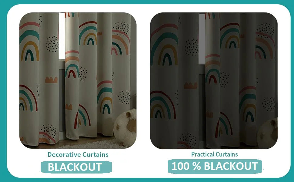 The Parda - Rainbow 100% Blackout Curtain , Rainbow Printed Blackout Curtain With Black Lining At Back For Kids , Pack Of 1 Curtain