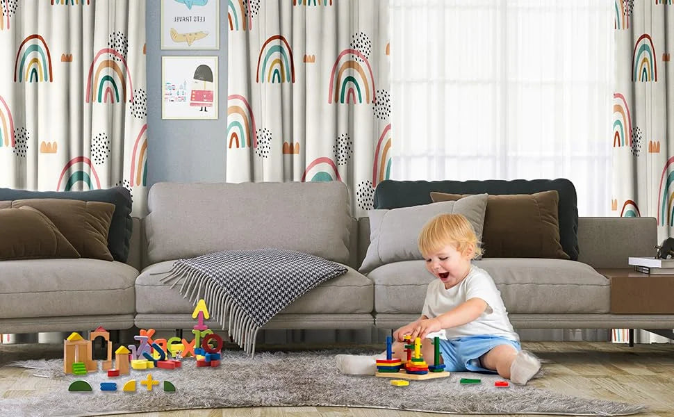 The Parda - Rainbow 100% Blackout Curtain , Rainbow Printed Blackout Curtain With Black Lining At Back For Kids , Pack Of 1 Curtain