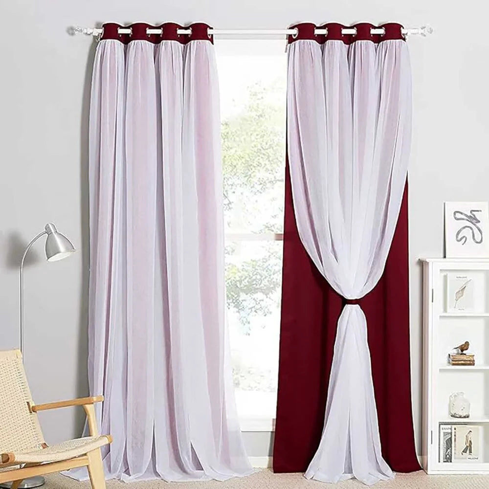 The Parda - Sheer Blackout Curtain , Multi Use Maroon Room Darkening Curtains For Your Bedroom , Living Room , Pack Of 1 Curtain