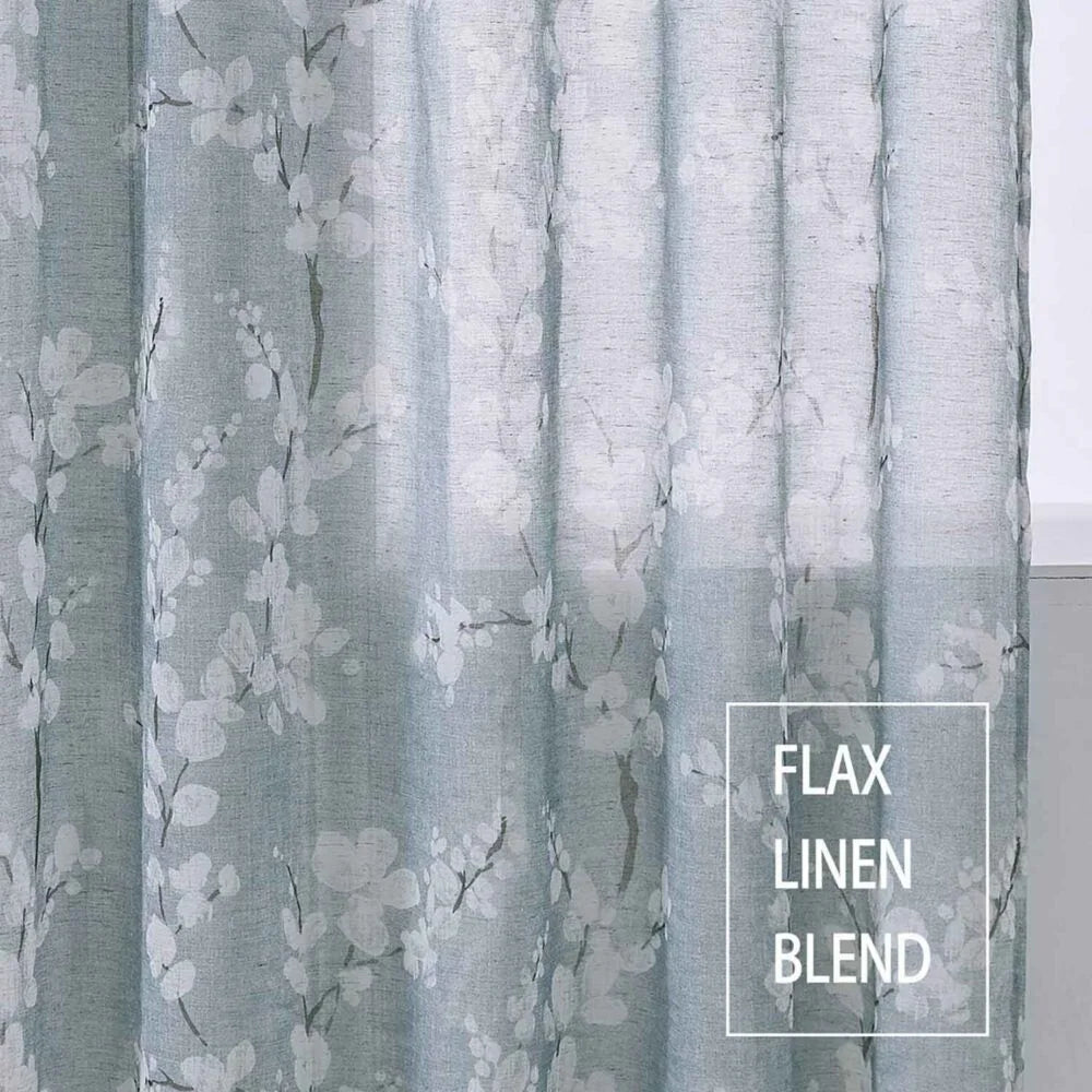 The Parda - Vintage Blue White Floral Printed Sheer Curtains, Rod Pocket, Pack Of 1 Curtain