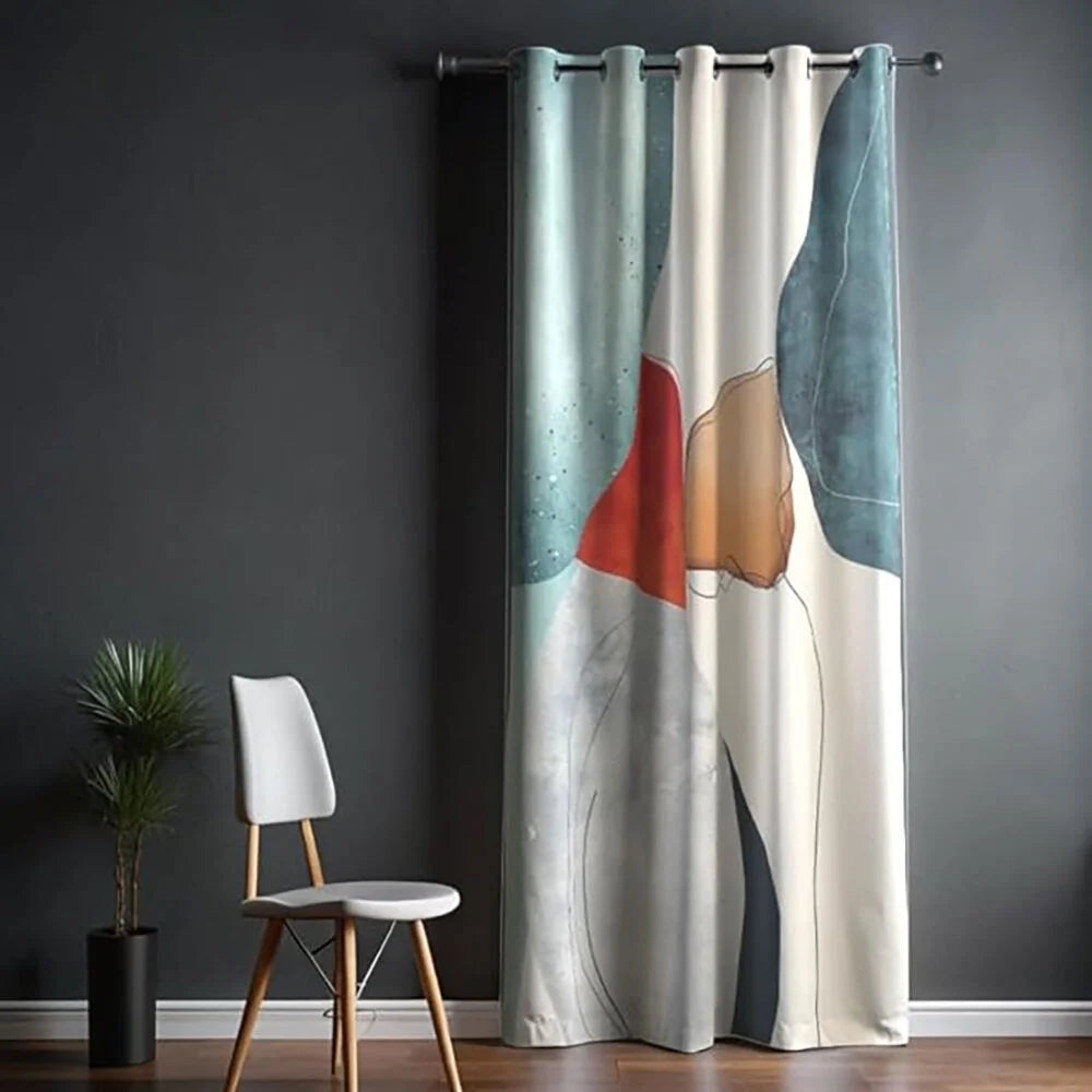 The Parda - Color Modern Abstract Amber Waves Printed Blackout Curtain , Premium Fabric 80% Blackout Printed Curtain , Pack Of 1 Curtain