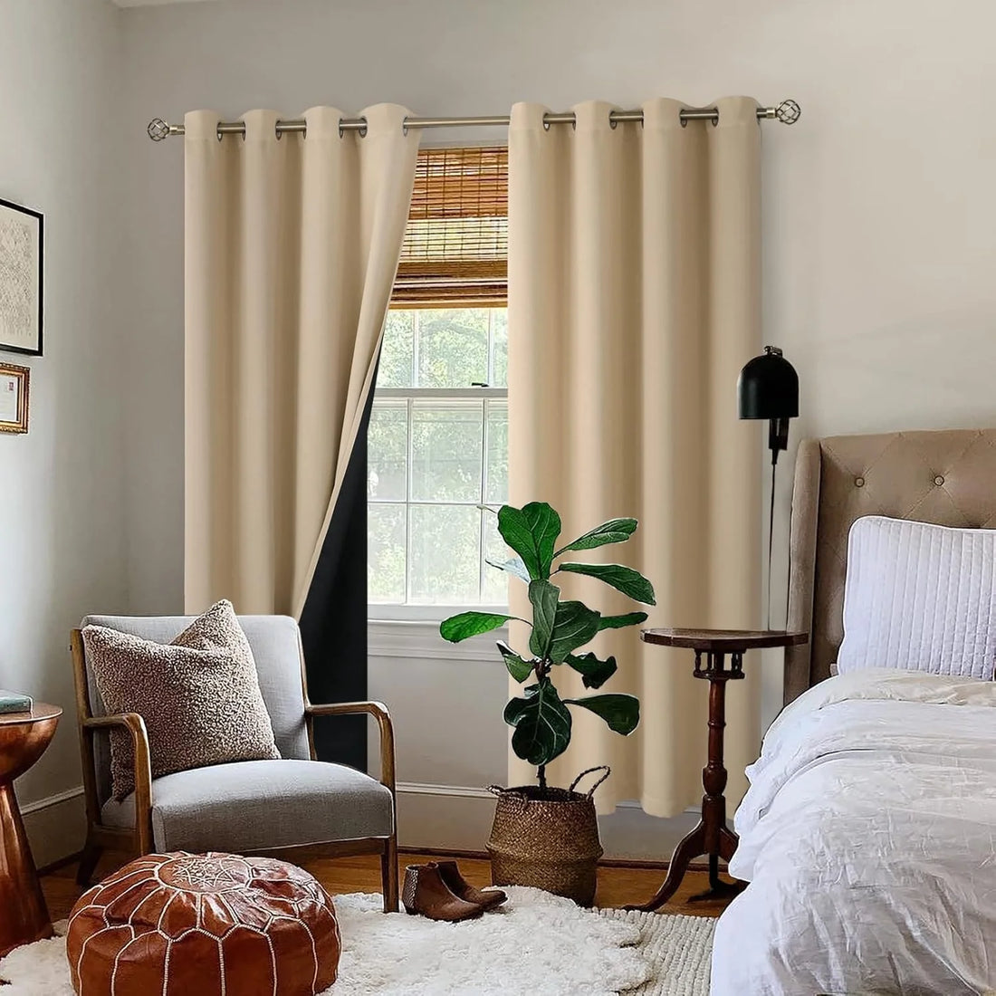 The Parda - 100% Blackout Curtain , Premium Beige Blackout Curtain With Black Lining at Back , Pack of 1 Curtain