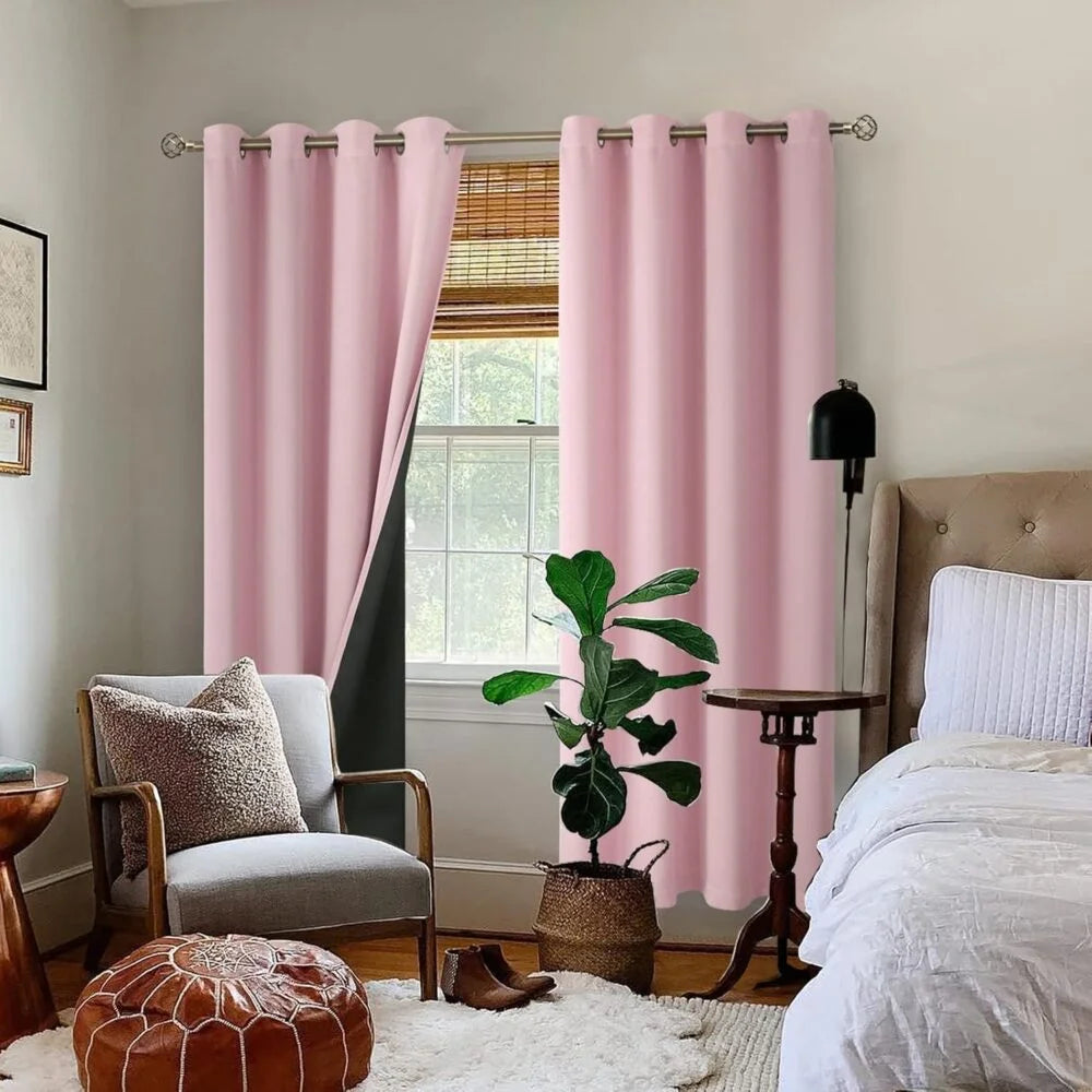 The Parda - 100% Blackout Curtain , Premium Baby Pink Blackout Curtain With Black Lining at Back , Pack of 1 Curtain