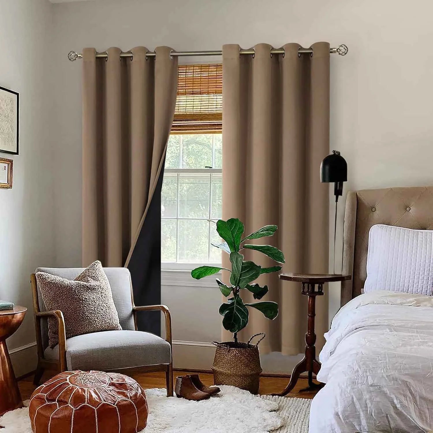 The Parda - 100% Blackout Curtain , Premium Taupe Brown Blackout Curtain With Black Lining at Back , Pack of 1 Curtain