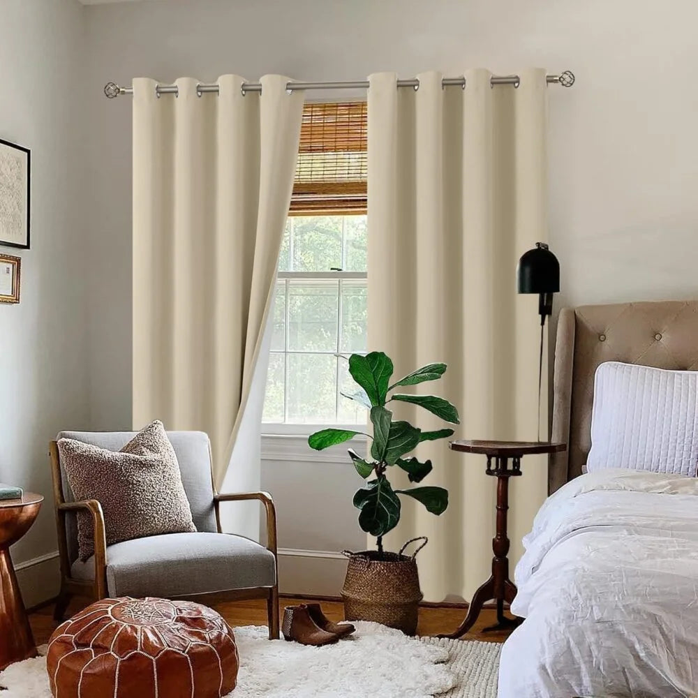 The Parda - 100% Blackout Curtain , Premium Beige Blackout Curtain With White Lining at Back , Pack of 1 Curtain