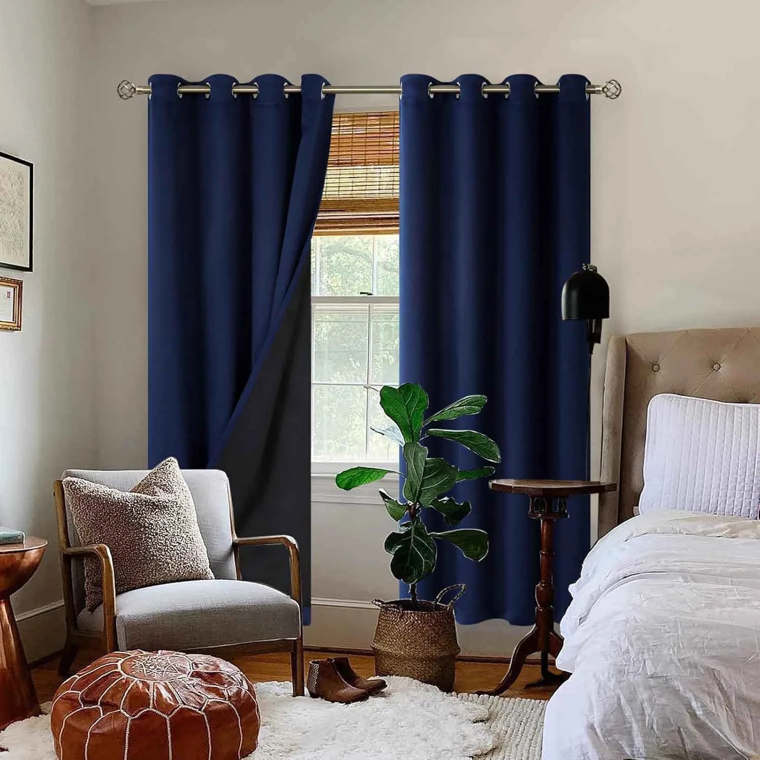 The Parda - 100% Blackout Curtain , Premium Navy Blue Blackout Curtain With Black Lining at Back , Pack of 1 Curtain