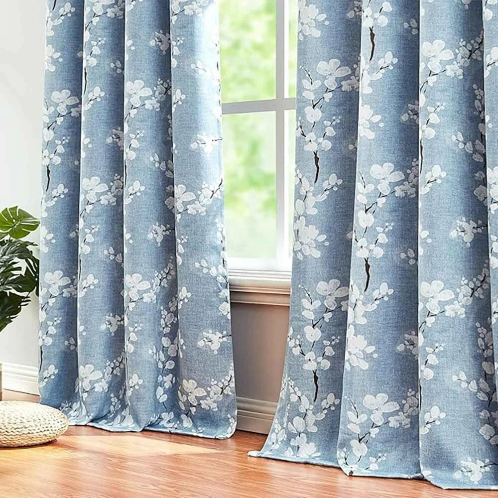 The Parda - Blue Floral Print 100% Blackout Curtain With Black Lining At Back , Pack Of 1 Curtain
