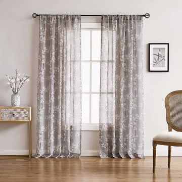 The Parda - Vintage Brown White Floral Printed Sheer Curtains, Rod Pocket, Pack Of 1 Curtain