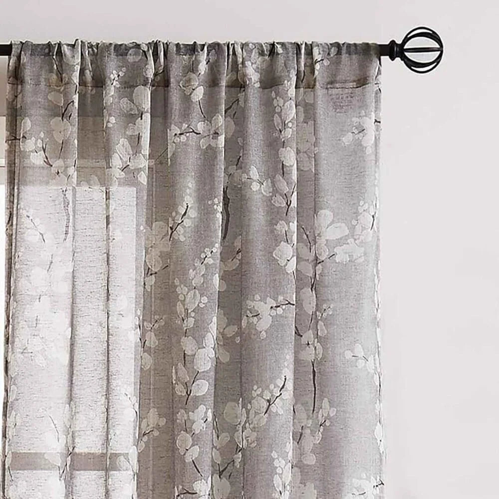 The Parda - Vintage Brown White Floral Printed Sheer Curtains, Rod Pocket, Pack Of 1 Curtain
