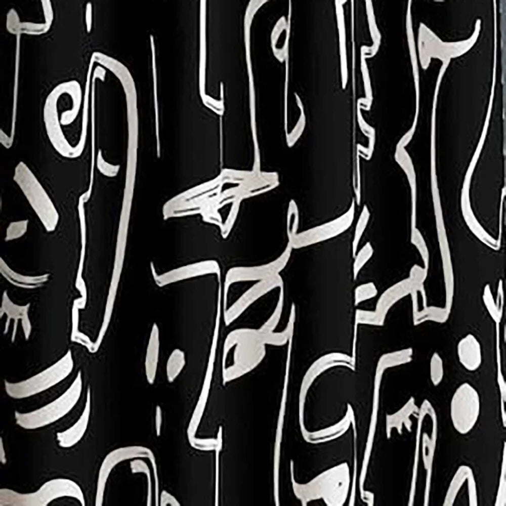 The Parda - Color Modern Abstract Black Faces Printed Blackout Curtain , Premium Fabric 80% Blackout Printed Curtain , Pack Of 1 Curtain