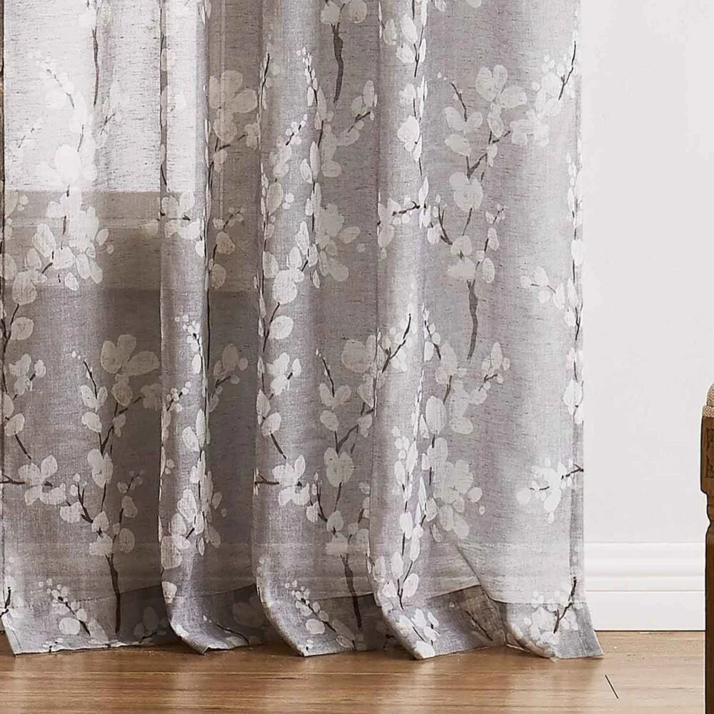 The Parda - Vintage Brown White Floral Printed Sheer Curtains, Rod Pocket, Pack Of 1 Curtain