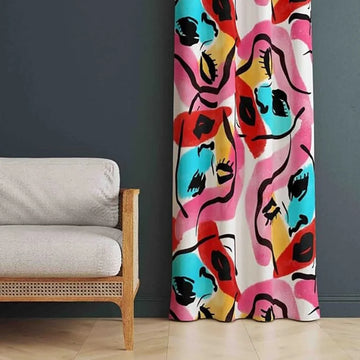 The Parda - Color Modern Abstract Bold Faces Printed Blackout Curtain , Premium Fabric 80% Blackout Printed Curtain , Pack Of 1 Curtain