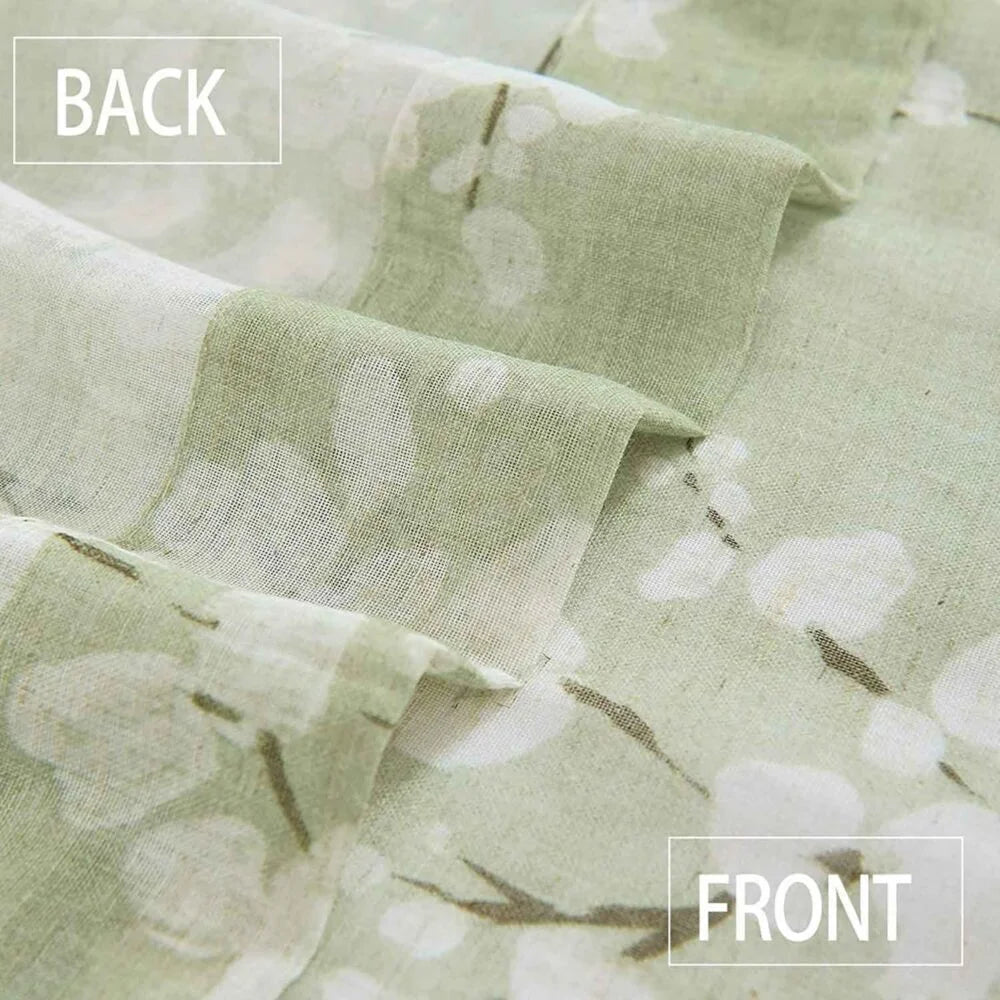 The Parda - Vintage Green White Floral Printed Sheer Curtains, Rod Pocket, Pack Of 1 Curtain
