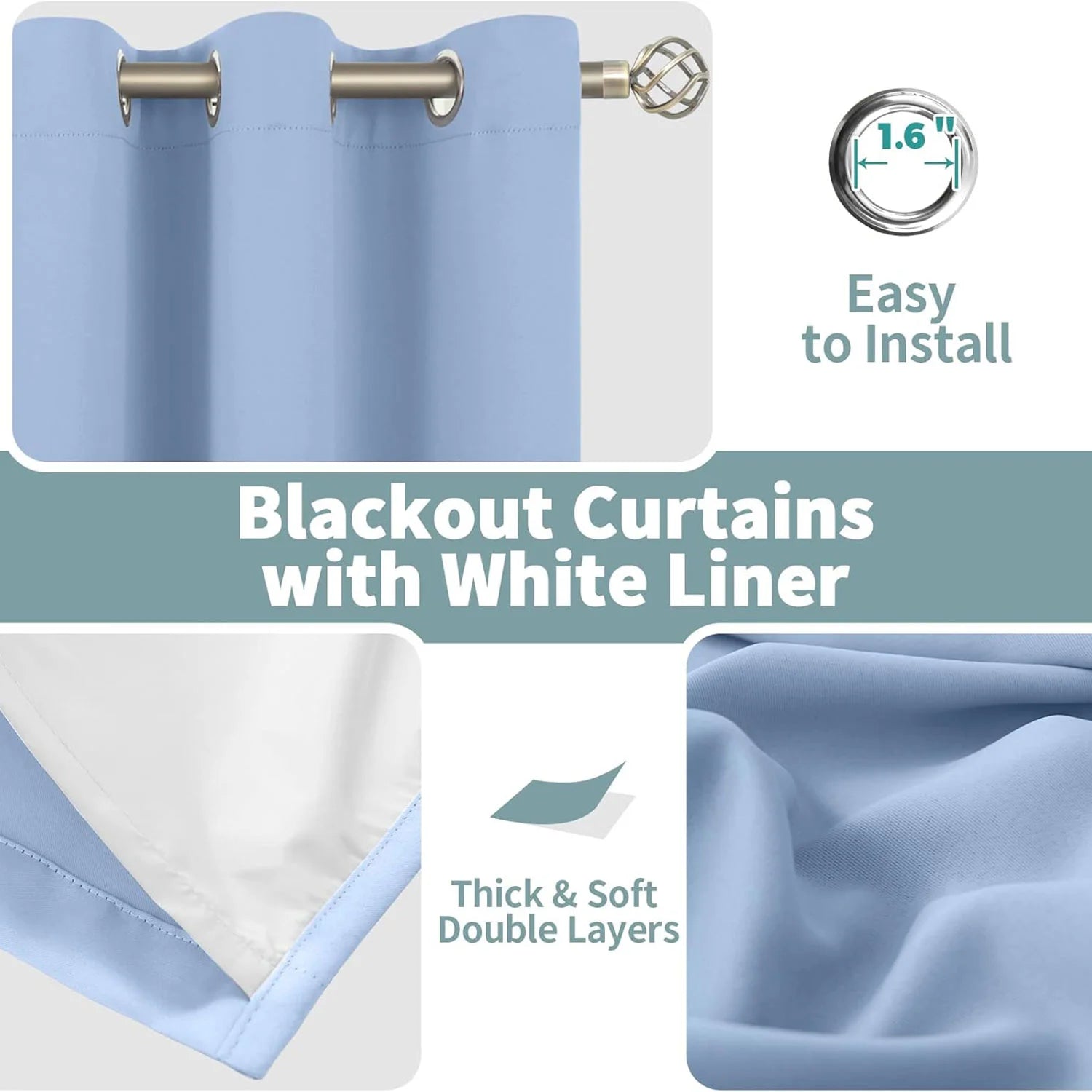 The Parda - 100% Blackout Curtain , Premium Spa Blue Blackout Curtain With White Lining at Back , Pack of 1 Curtain