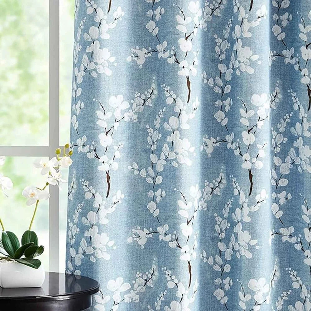 The Parda - Blue Floral Print 100% Blackout Curtain With Black Lining At Back , Pack Of 1 Curtain