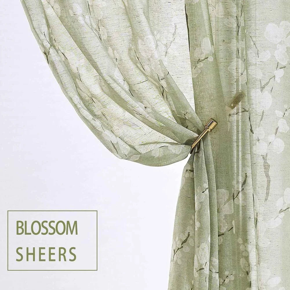 The Parda - Vintage Green White Floral Printed Sheer Curtains, Rod Pocket, Pack Of 1 Curtain