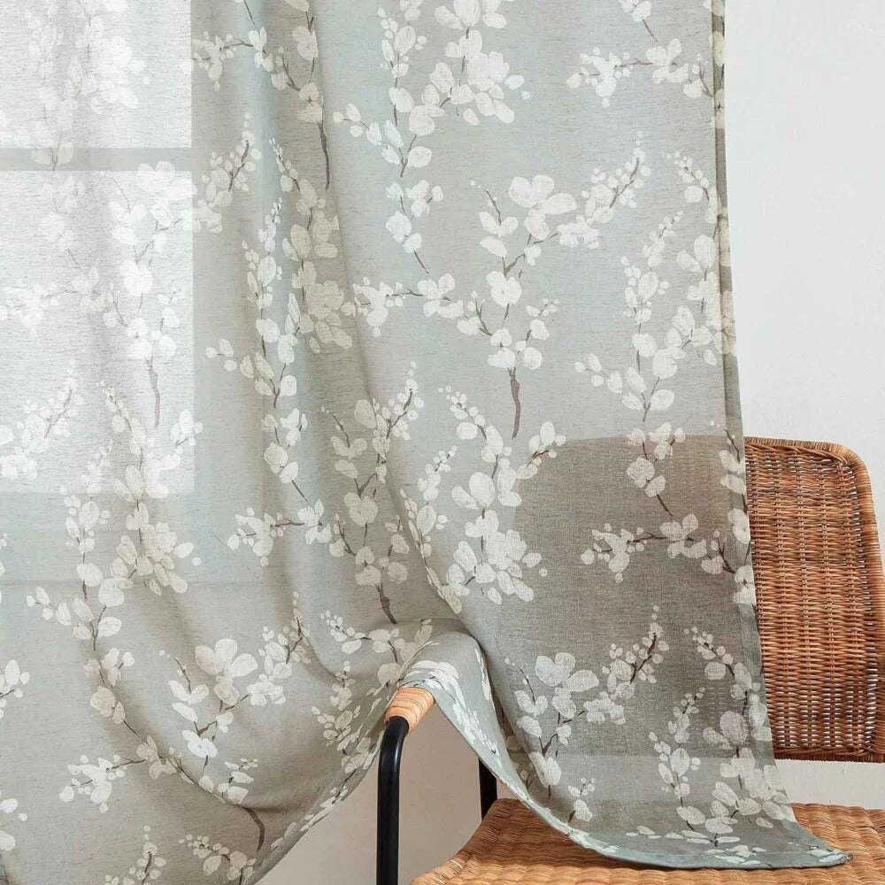 The Parda - Vintage Grey White Floral Printed Sheer Curtains, Rod Pocket, Pack Of 1 Curtain