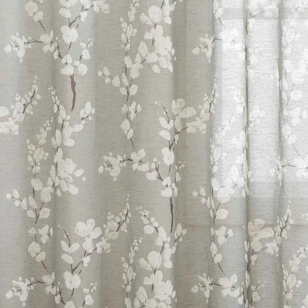 The Parda - Vintage Grey White Floral Printed Sheer Curtains, Rod Pocket, Pack Of 1 Curtain