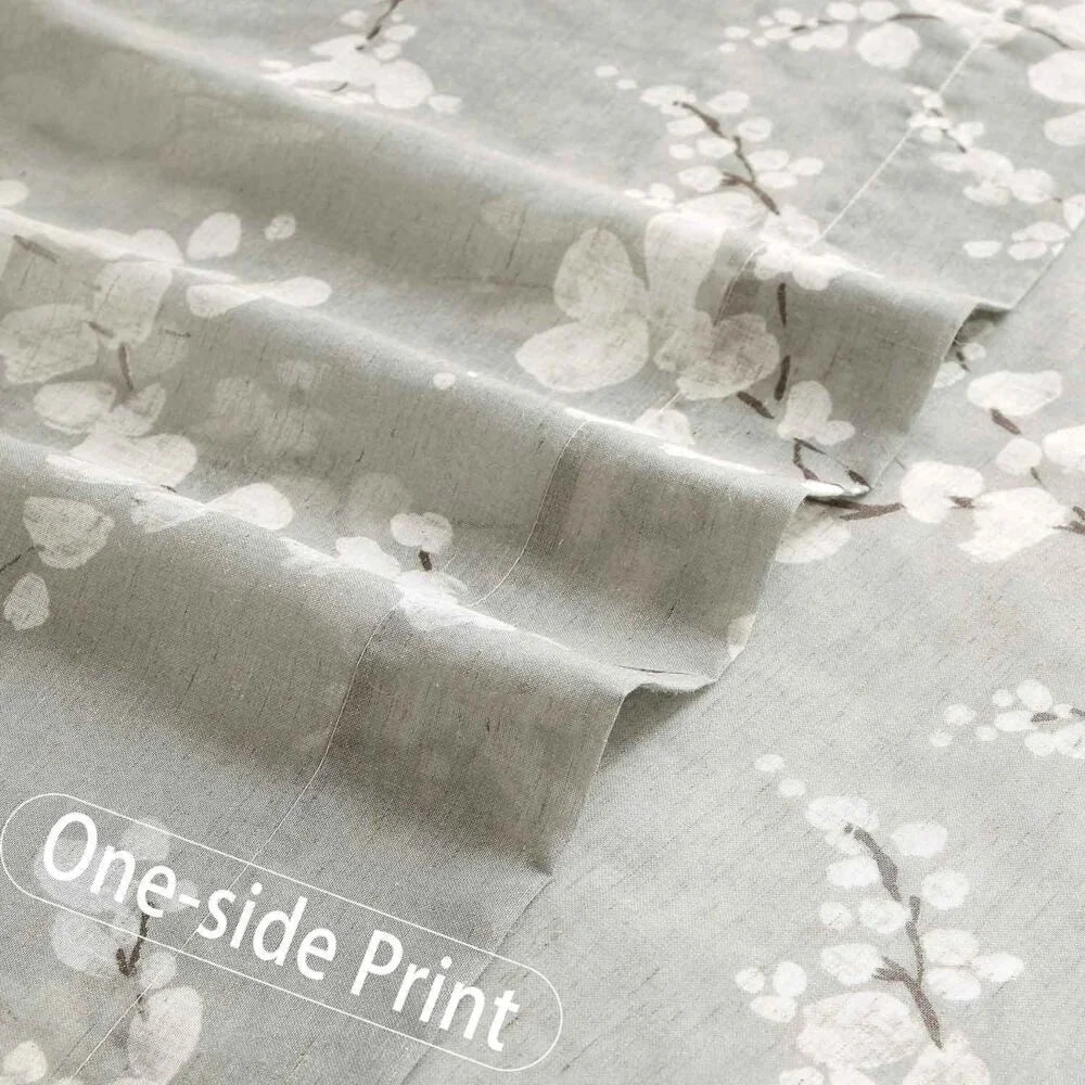 The Parda - Vintage Grey White Floral Printed Sheer Curtains, Rod Pocket, Pack Of 1 Curtain