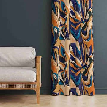 The Parda - Color Modern Abstract Energetic Flow Printed Blackout Curtain , Premium Fabric 80% Blackout Printed Curtain , Pack Of 1 Curtain