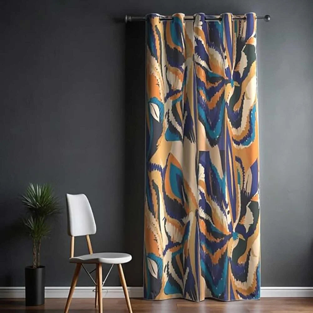 The Parda - Color Modern Abstract Energetic Flow Printed Blackout Curtain , Premium Fabric 80% Blackout Printed Curtain , Pack Of 1 Curtain