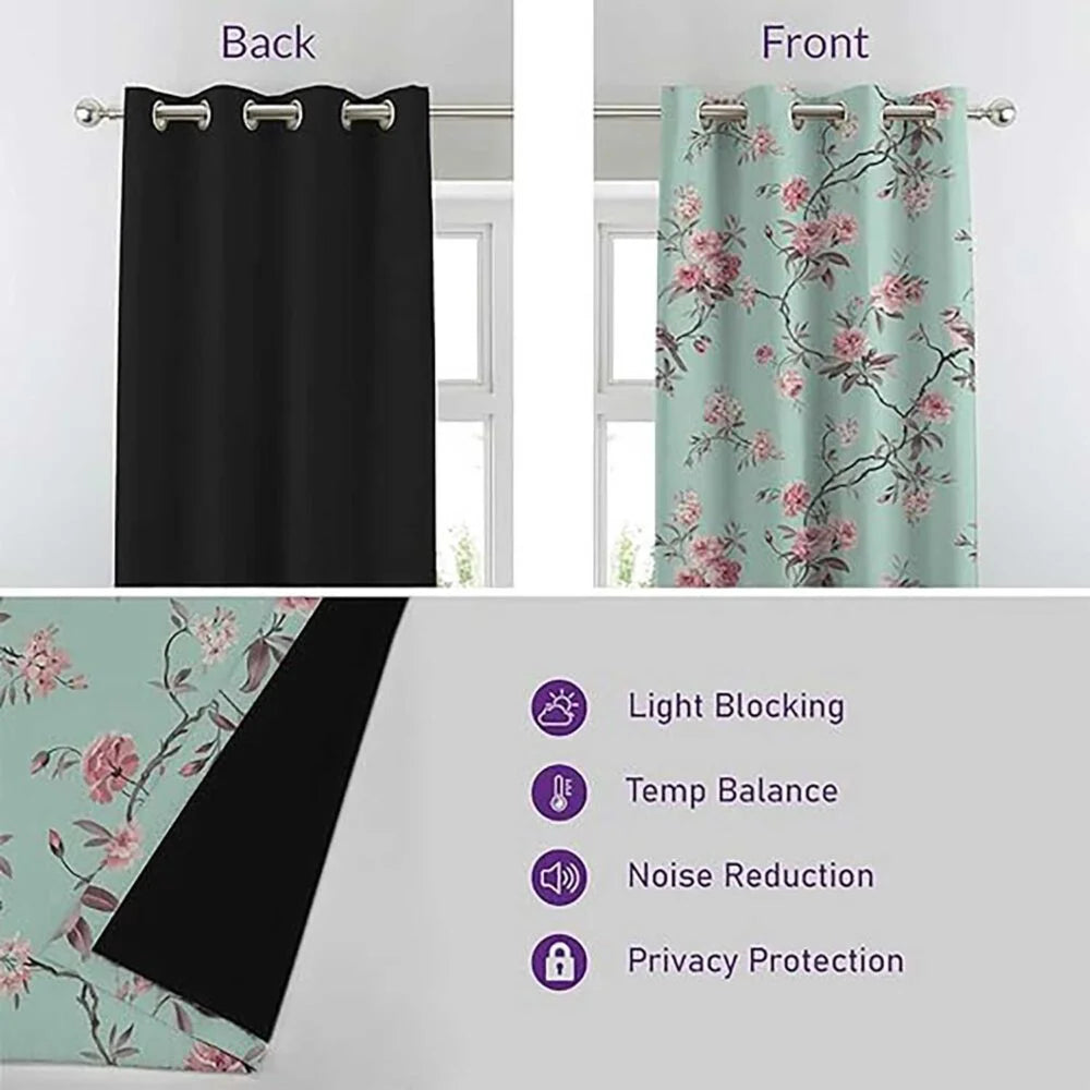 The Parda - Sky Garden 100% Blackout Curtains, Printed Blackout Curtains With Black Lining At Back , Pack Of 1 Curtain