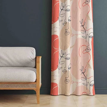 The Parda - Color Modern Abstract Face Lines Printed Blackout Curtain , Premium Fabric 80% Blackout Printed Curtain , Pack Of 1 Curtain