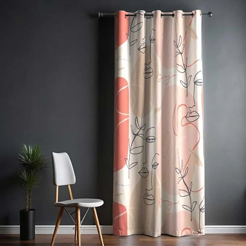 The Parda - Color Modern Abstract Face Lines Printed Blackout Curtain , Premium Fabric 80% Blackout Printed Curtain , Pack Of 1 Curtain