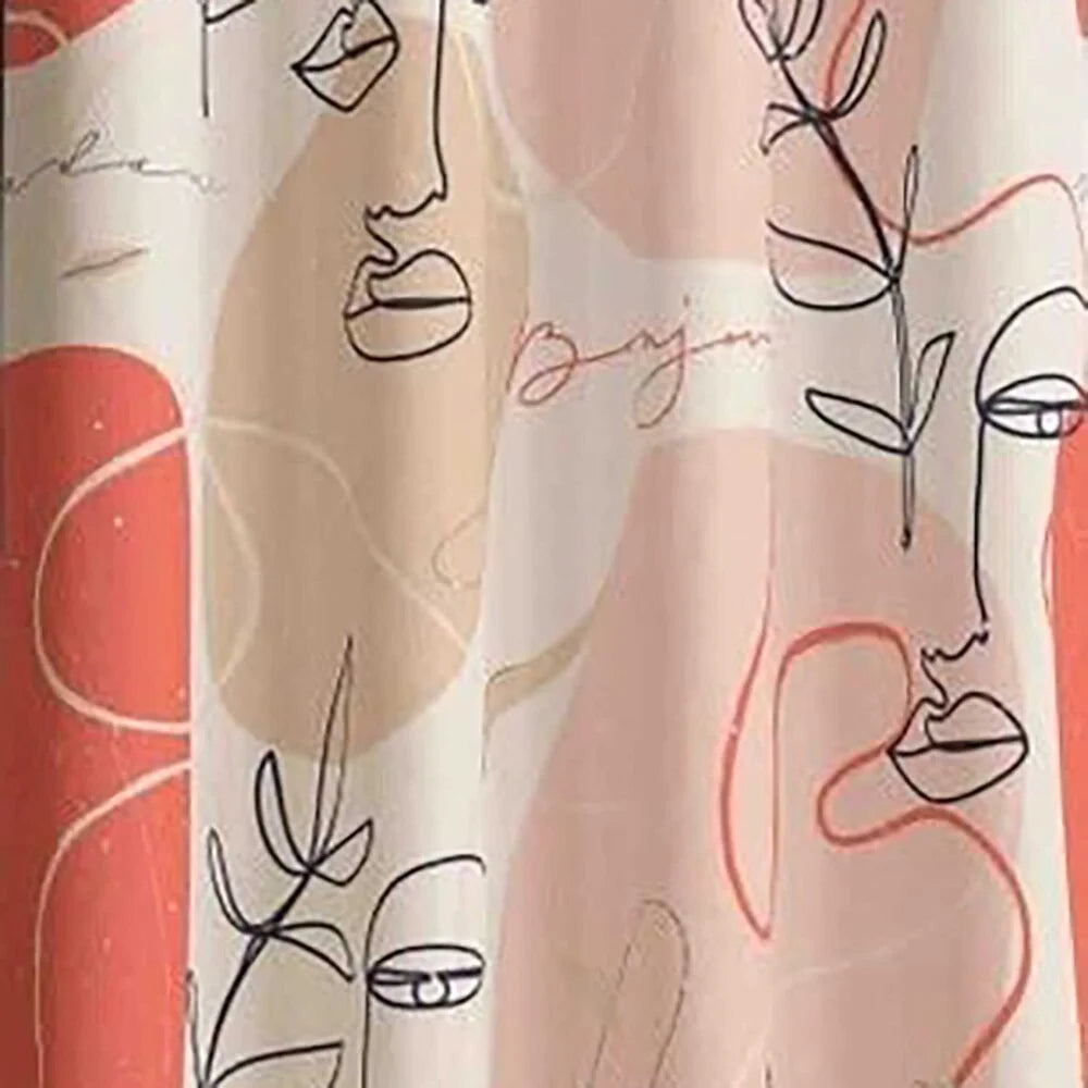 The Parda - Color Modern Abstract Face Lines Printed Blackout Curtain , Premium Fabric 80% Blackout Printed Curtain , Pack Of 1 Curtain