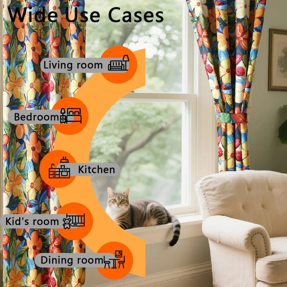 The Parda – Orange and Yellow Floral Print 100% Blackout Curtains With Black Lining At Back , Pack Of 1 Curtain