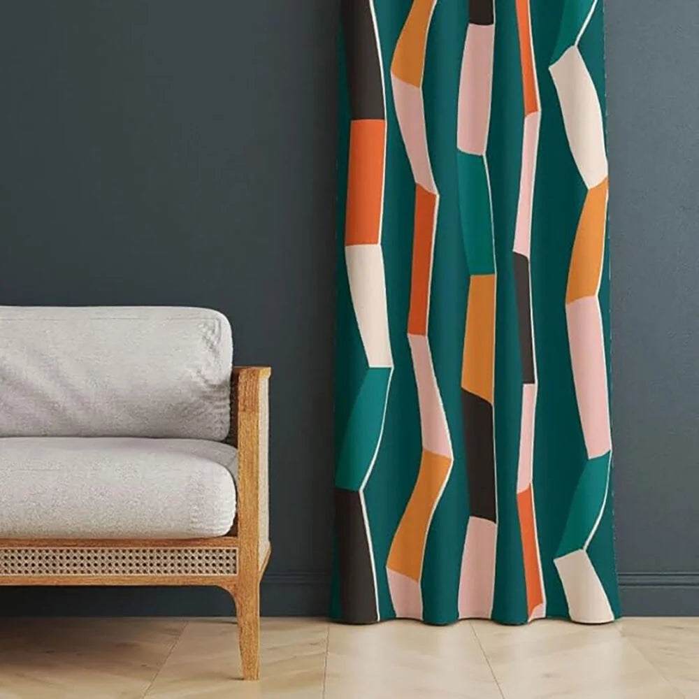 The Parda - Color Modern Abstract Geometric Flow Printed Blackout Curtain , Premium Fabric 80% Blackout Printed Curtain , Pack Of 1 Curtain