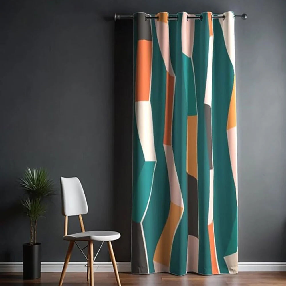 The Parda - Color Modern Abstract Geometric Flow Printed Blackout Curtain , Premium Fabric 80% Blackout Printed Curtain , Pack Of 1 Curtain