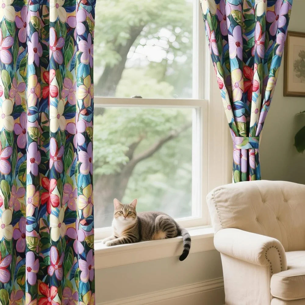 The Parda – Lavender and Purple Floral Print 100% Blackout Curtains With Black Lining At Back , Pack Of 1 Curtain