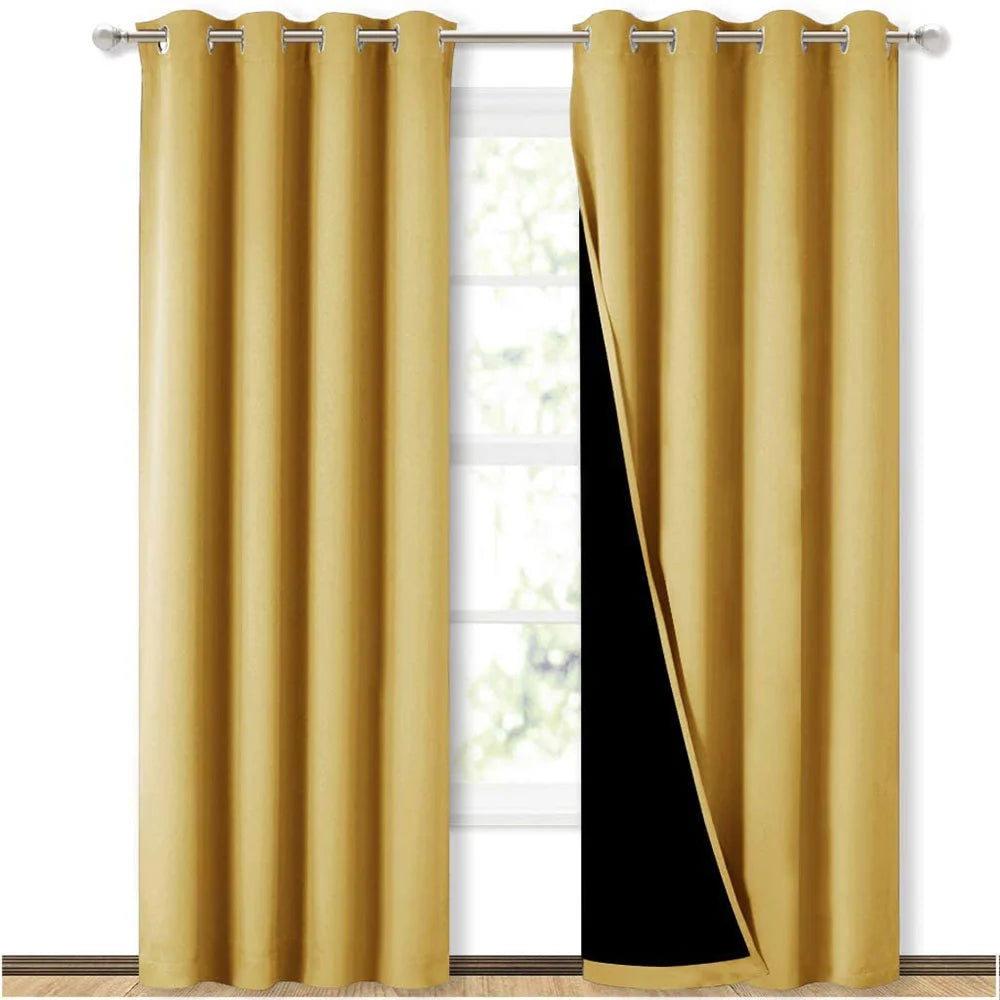 The Parda - 100% Blackout Curtain , Premium Gold Yellow Blackout Curtain With Black Lining at Back , Pack of 1 Curtain