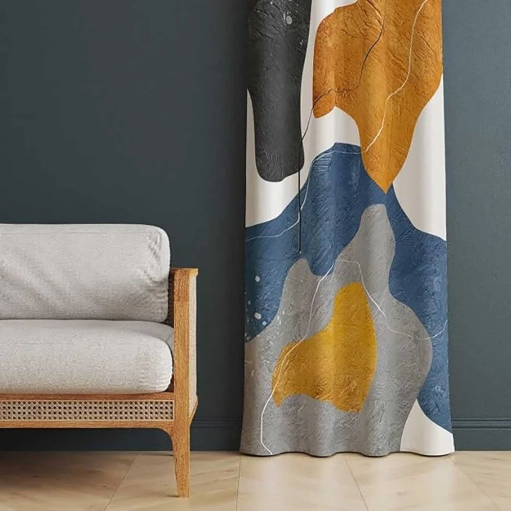 The Parda - Color Modern Abstract Golden Waves Printed Blackout Curtain , Premium Fabric 80% Blackout Printed Curtain , Pack Of 1 Curtain