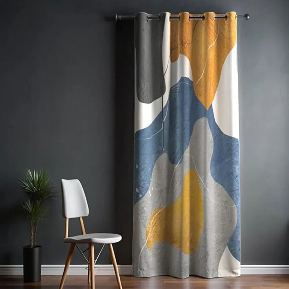 The Parda - Color Modern Abstract Golden Waves Printed Blackout Curtain , Premium Fabric 80% Blackout Printed Curtain , Pack Of 1 Curtain