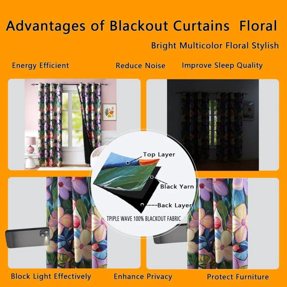 The Parda – Lavender and Purple Floral Print 100% Blackout Curtains With Black Lining At Back , Pack Of 1 Curtain