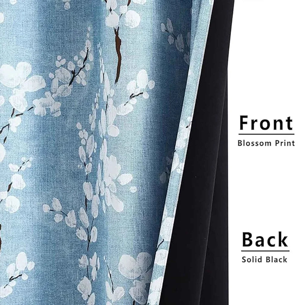 The Parda - Blue Floral Print 100% Blackout Curtain With Black Lining At Back , Pack Of 1 Curtain