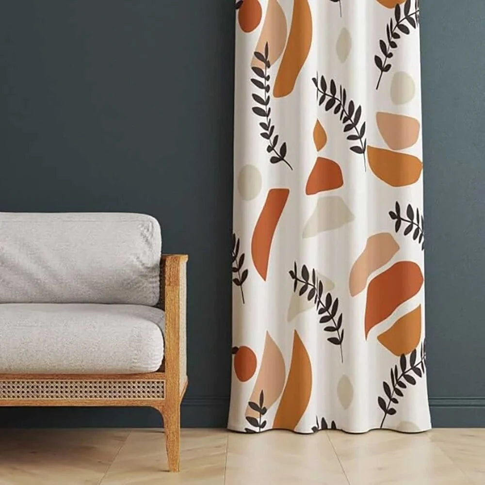 The Parda - Color Modern Abstract Leaf Dance Printed Blackout Curtain , Premium Fabric 80% Blackout Printed Curtain , Pack Of 1 Curtain