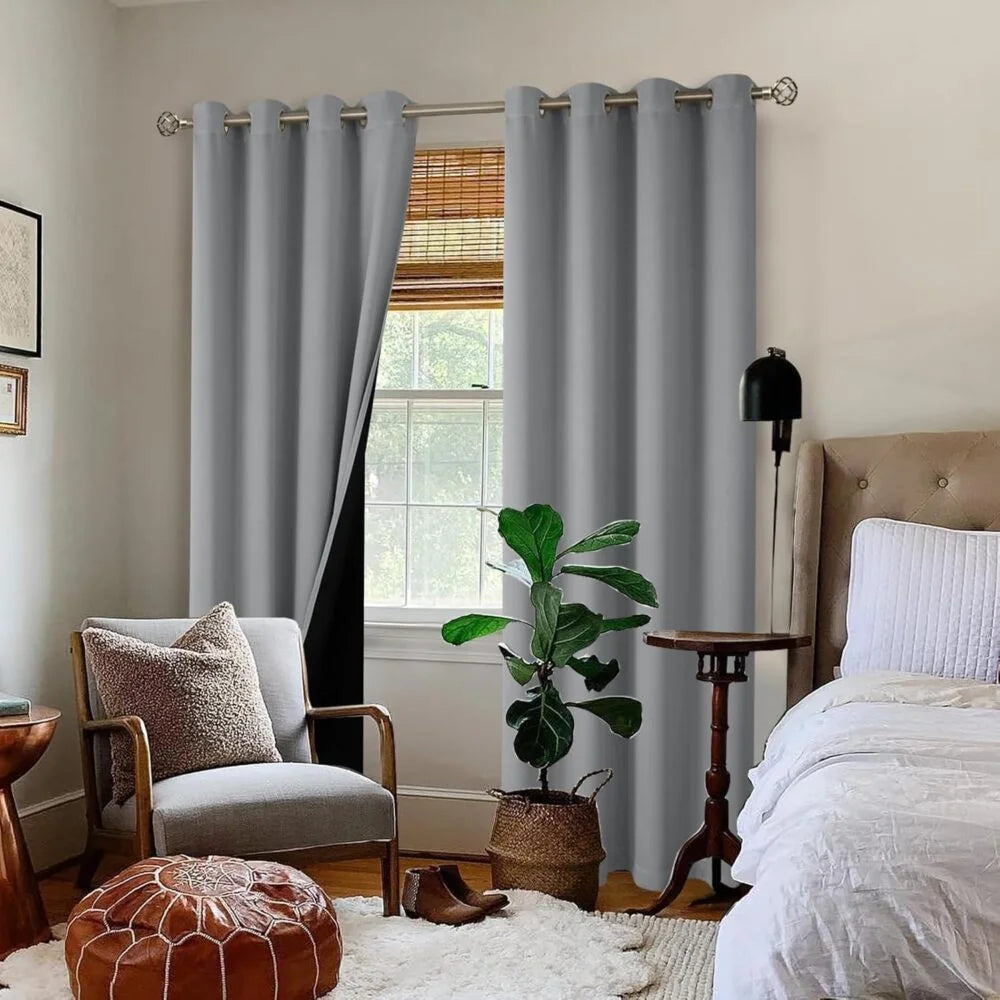 The Parda - 100% Blackout Curtain , Premium Light Grey Blackout Curtain With Black Lining at Back , Pack of 1 Curtain